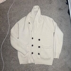 Spier & Mackay Cream Double Breasted Shawl Collar Cardigan 100% Merino Wool M